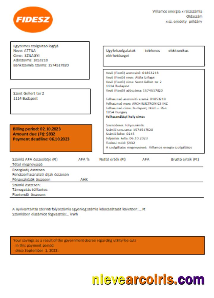 FIDESZ easy to fill utility business bill